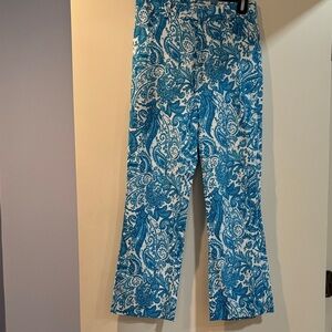 Zara Blue and White Paisley Boot Cut Pants